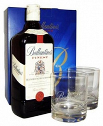 Виски Баллантайнс Файнест + 2 бокала в подарочной коробке 1л